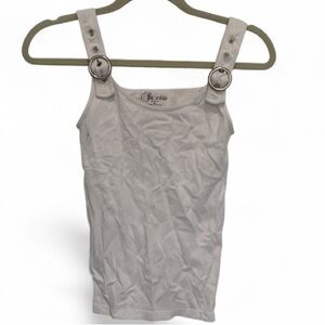 Suzette White Ribbed Buckle Straps Tank Top Size Medium